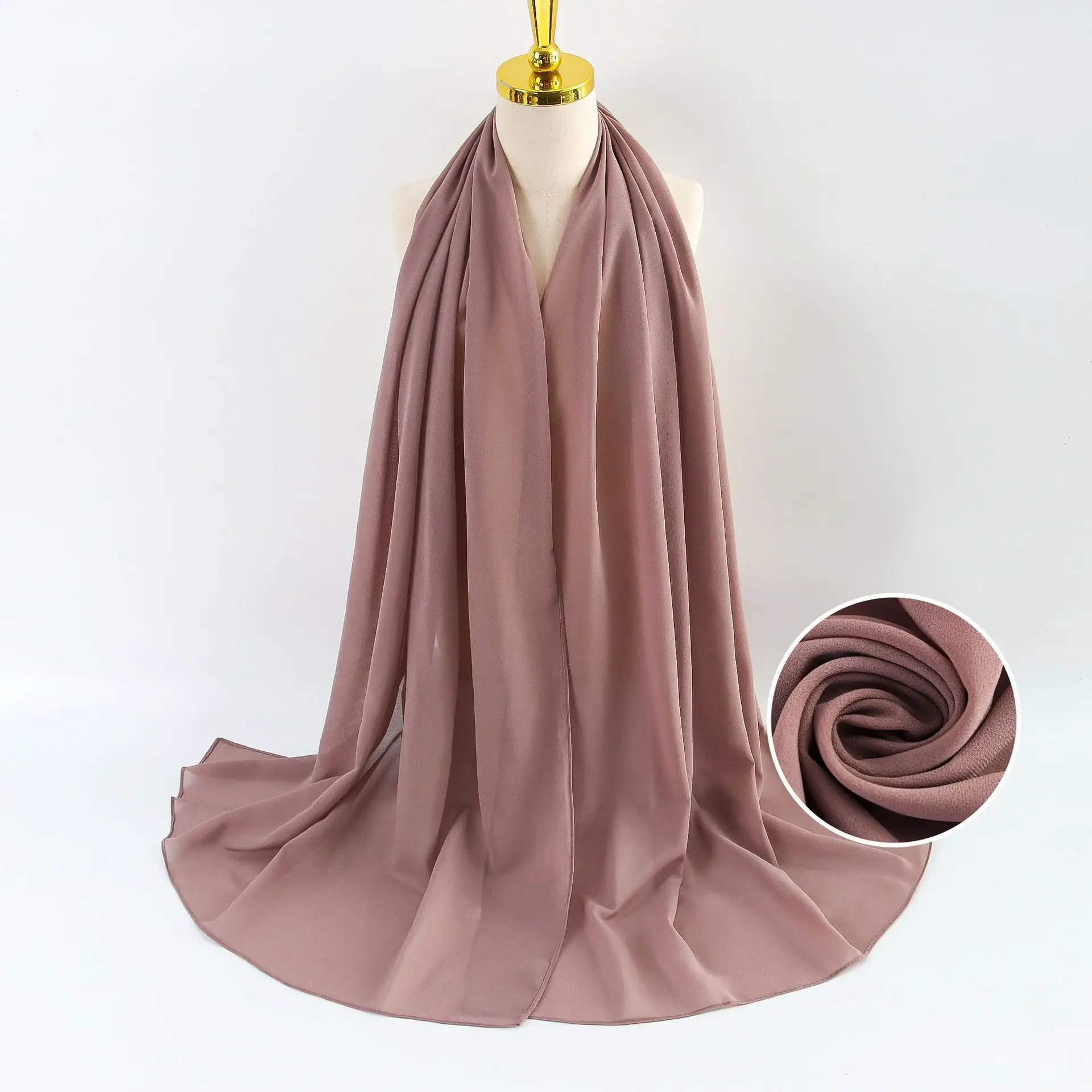 Muslim Pearl Chiffon Headscarf Black Solid Color - Image 70