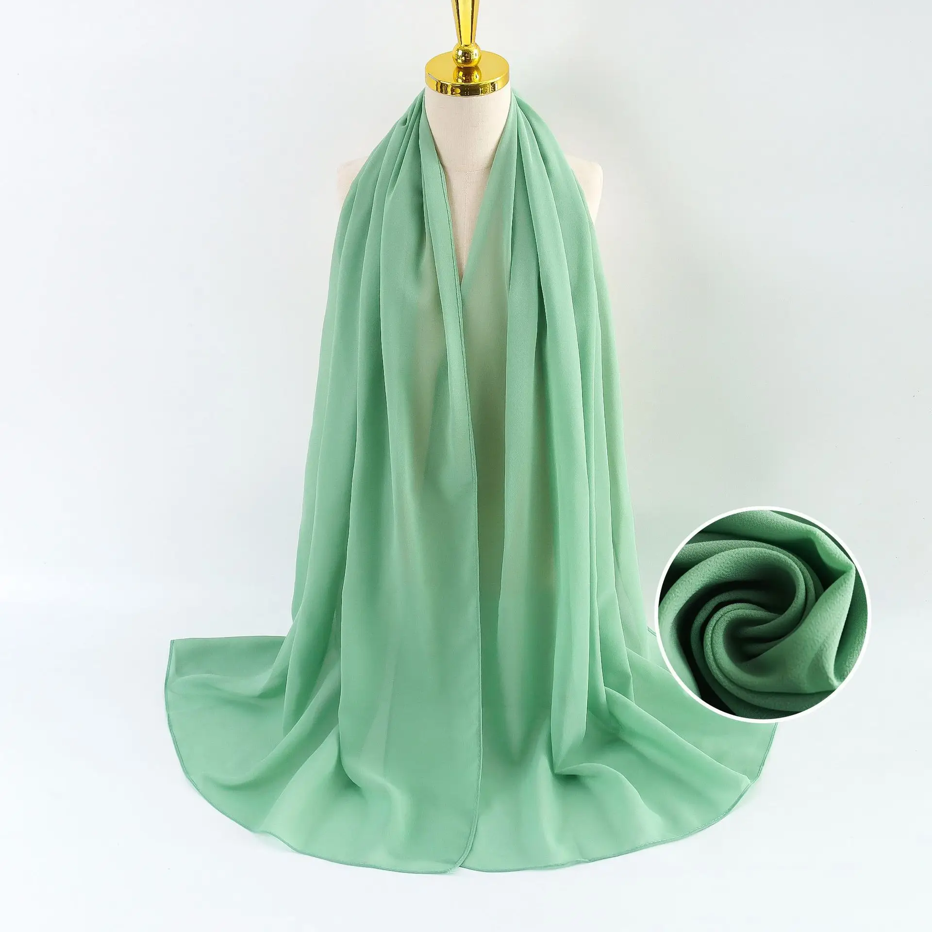 Muslim Pearl Chiffon Headscarf Black Solid Color - Image 71