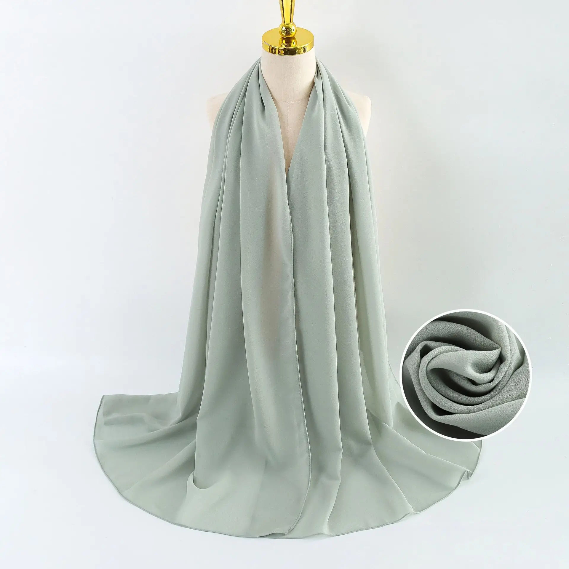 Muslim Pearl Chiffon Headscarf Black Solid Color - Image 72