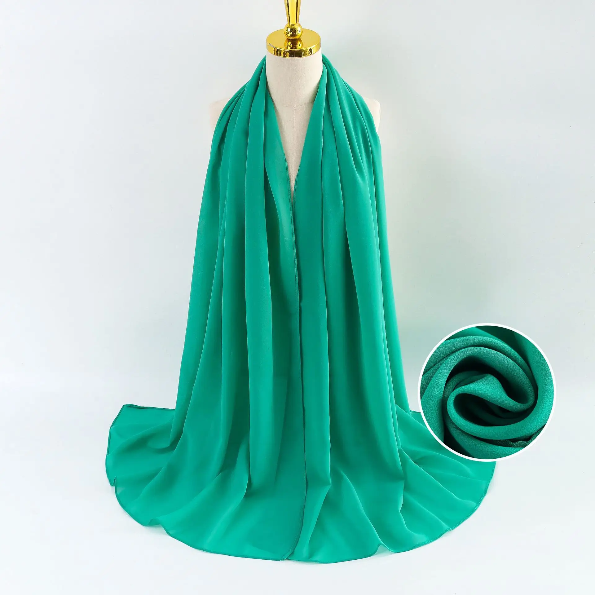 Muslim Pearl Chiffon Headscarf Black Solid Color - Image 73