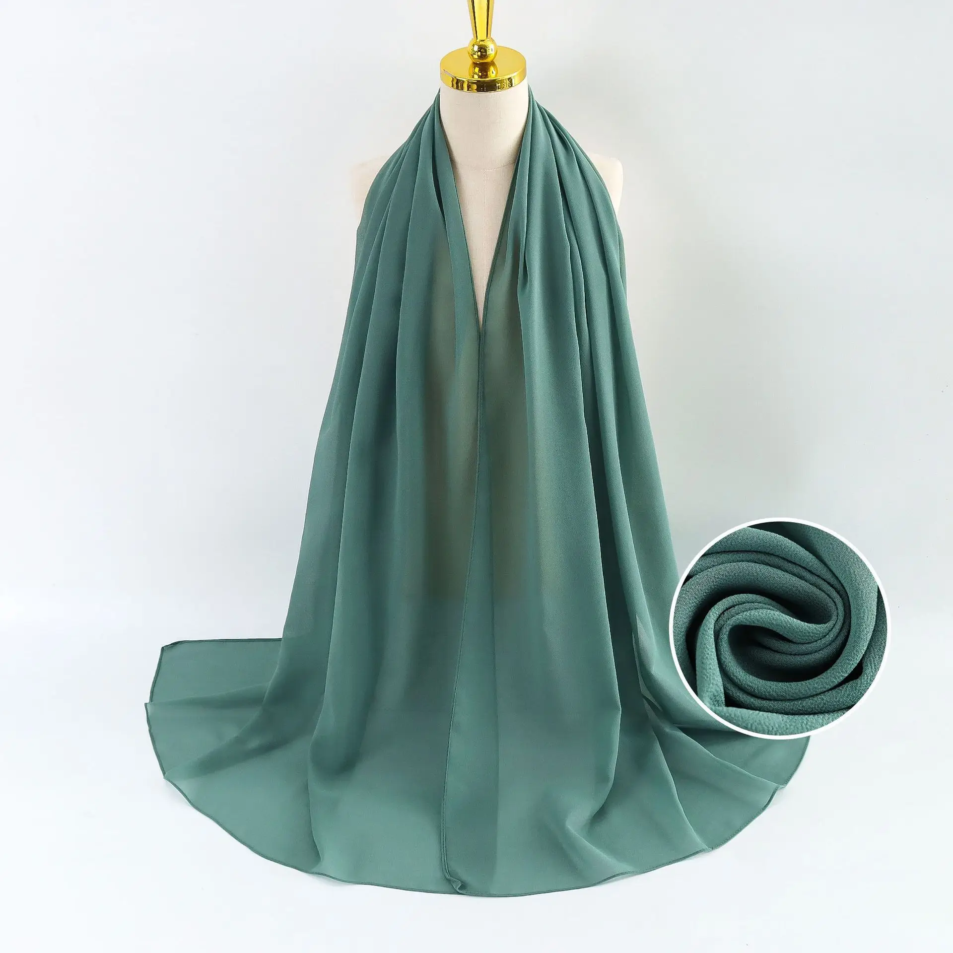 Muslim Pearl Chiffon Headscarf Black Solid Color - Image 74