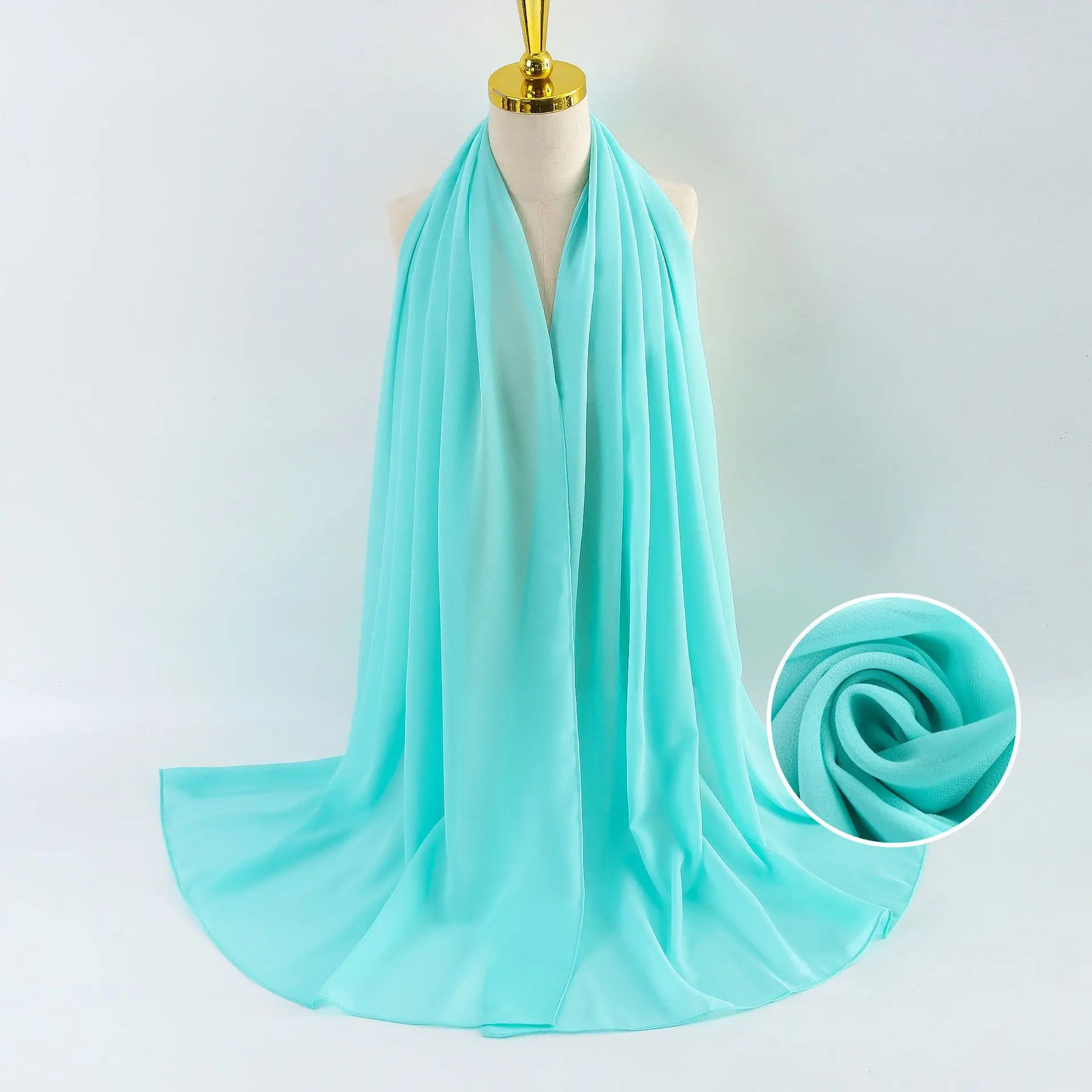 Muslim Pearl Chiffon Headscarf Black Solid Color - Image 77