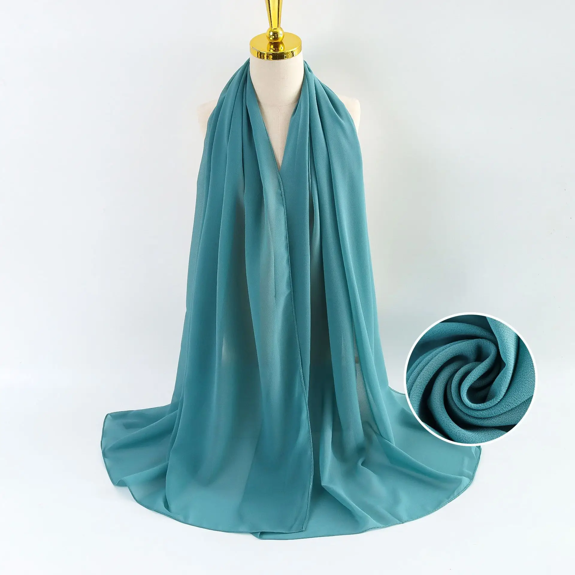 Muslim Pearl Chiffon Headscarf Black Solid Color - Image 78