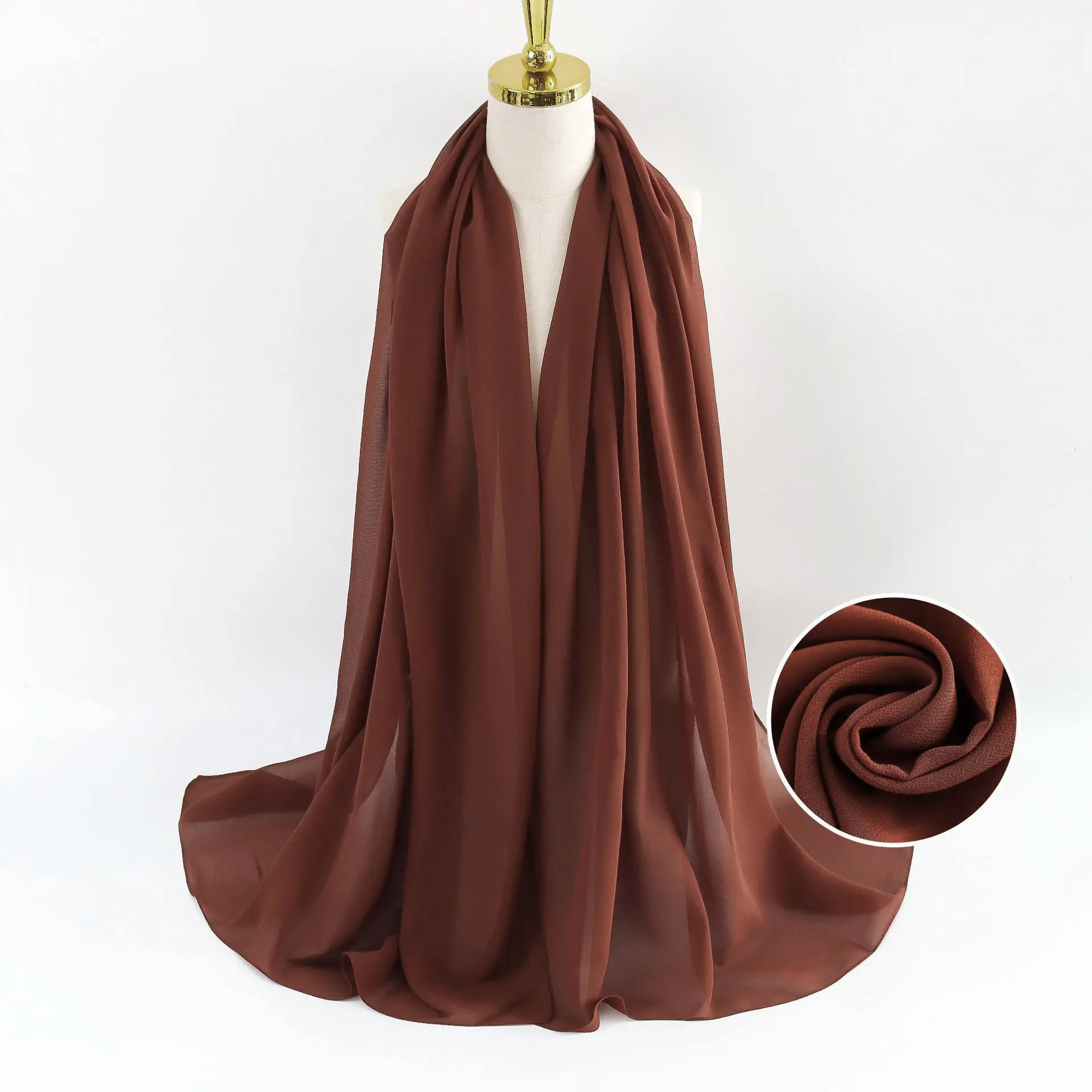 Muslim Pearl Chiffon Headscarf Black Solid Color - Image 8