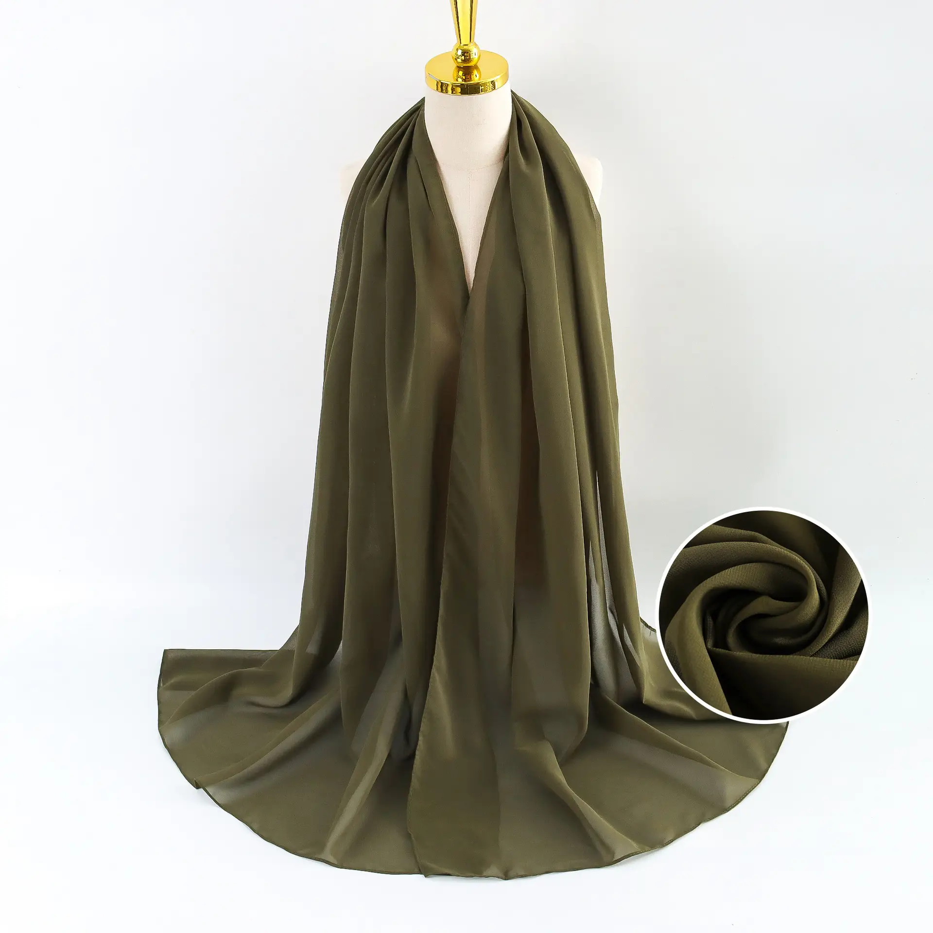 Muslim Pearl Chiffon Headscarf Black Solid Color - Image 80