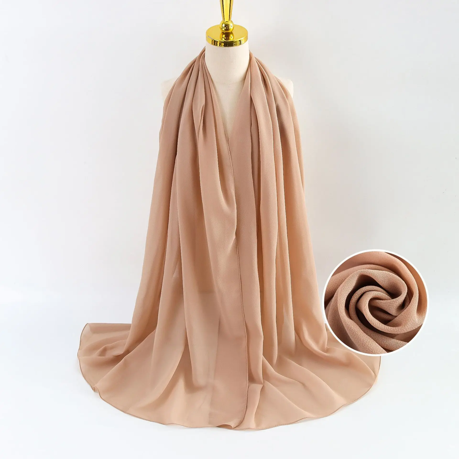 Muslim Pearl Chiffon Headscarf Black Solid Color - Image 81