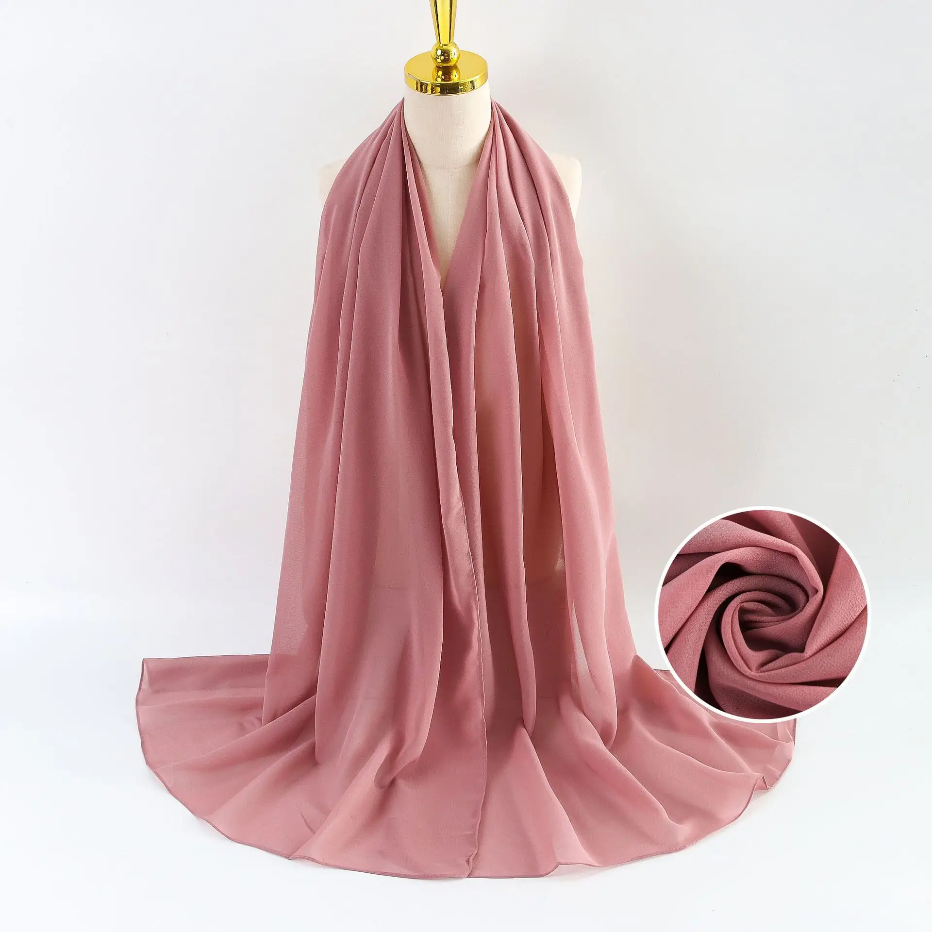 Muslim Pearl Chiffon Headscarf Black Solid Color - Image 82