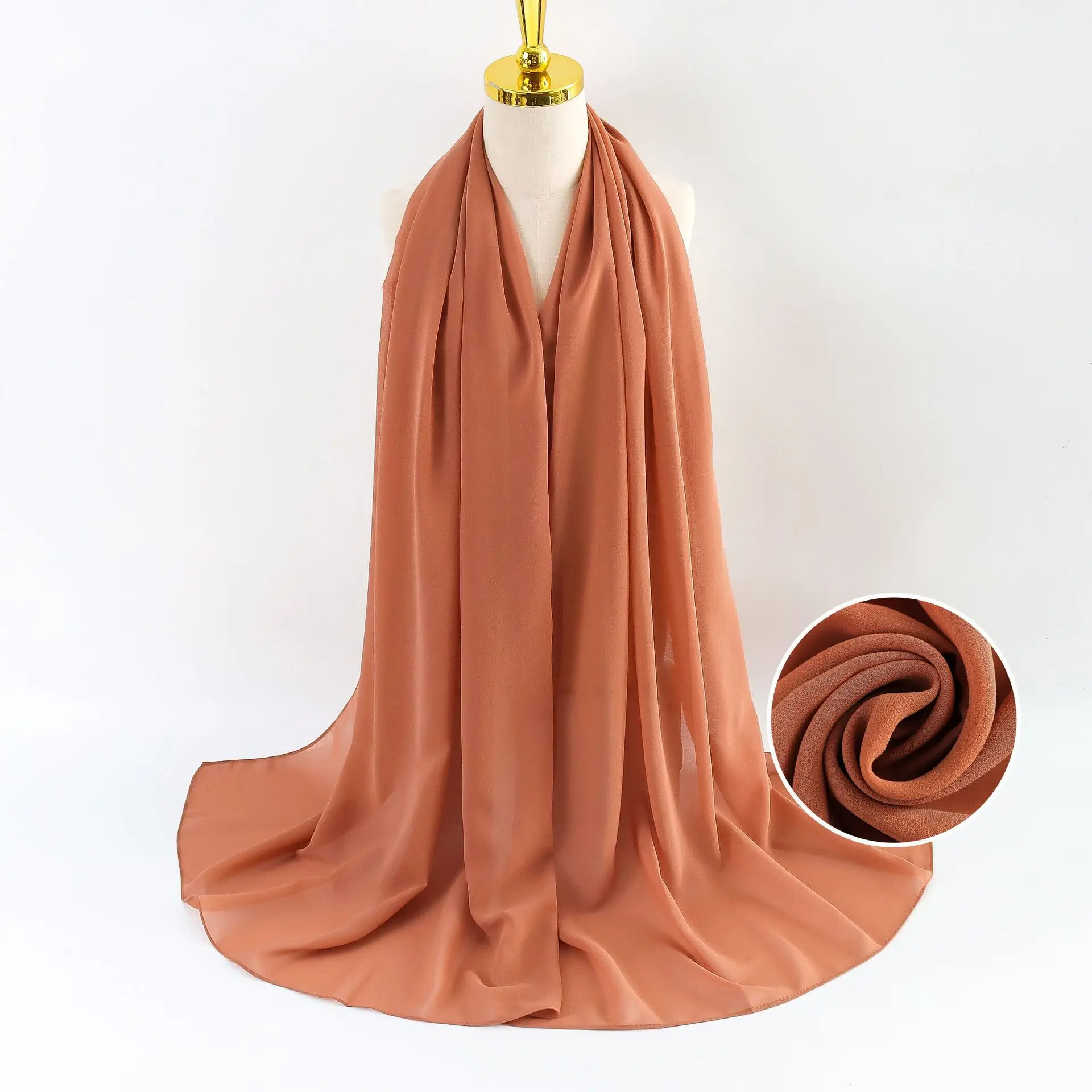 Muslim Pearl Chiffon Headscarf Black Solid Color - Image 83