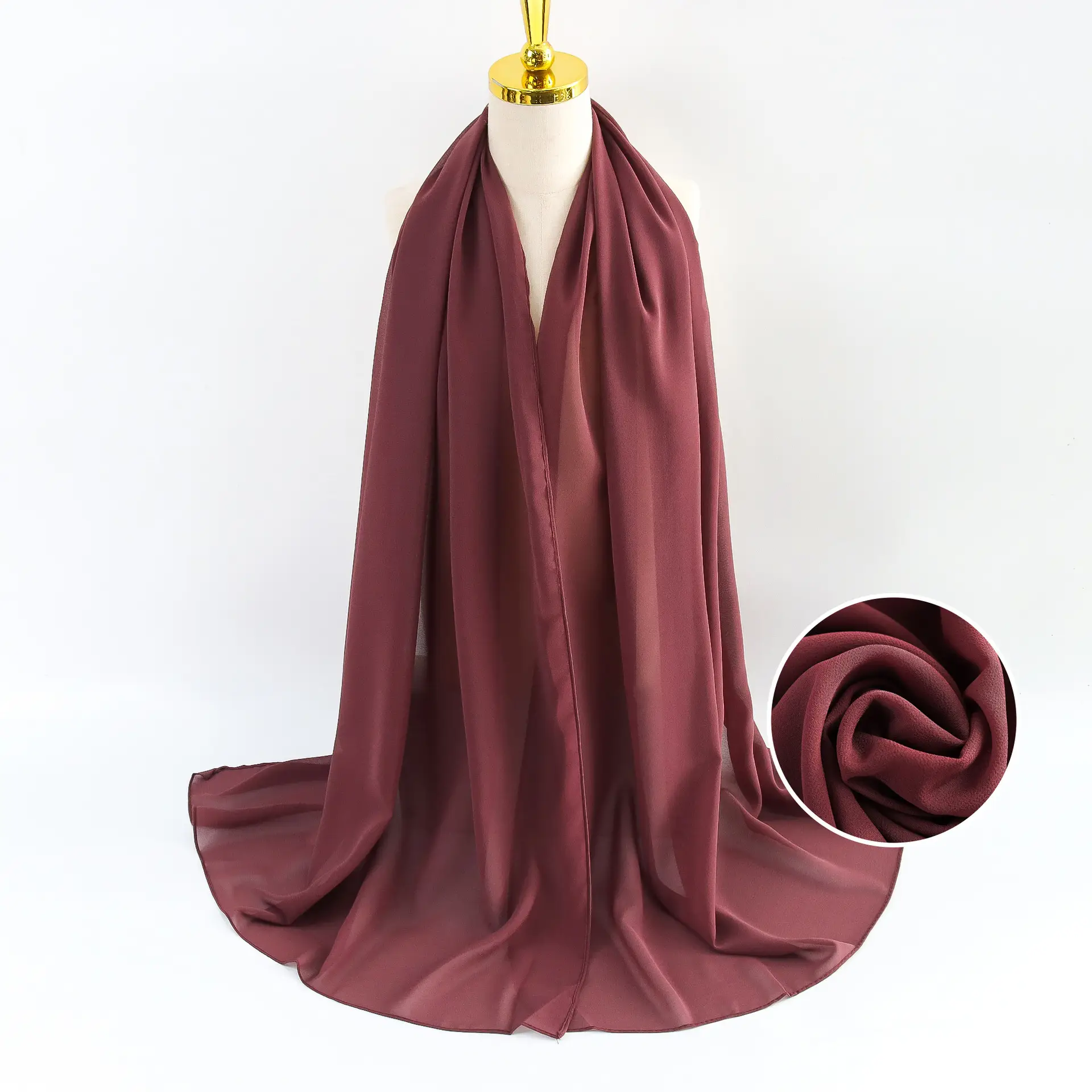 Muslim Pearl Chiffon Headscarf Black Solid Color - Image 85