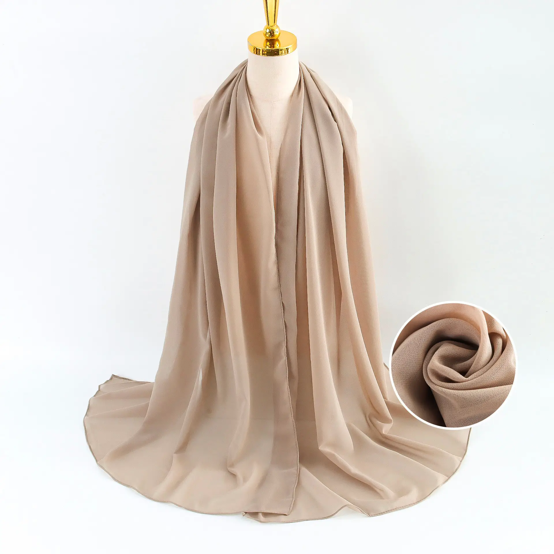 Muslim Pearl Chiffon Headscarf Black Solid Color - Image 86