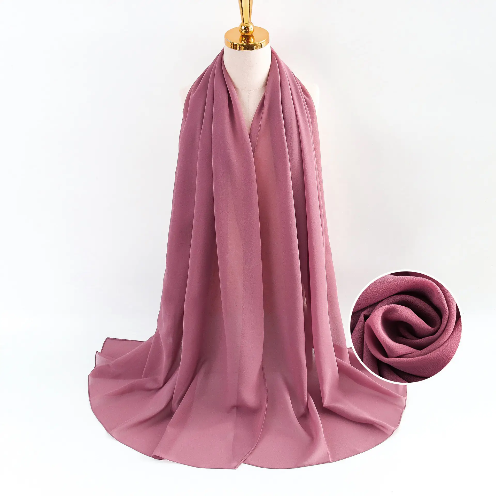 Muslim Pearl Chiffon Headscarf Black Solid Color - Image 87