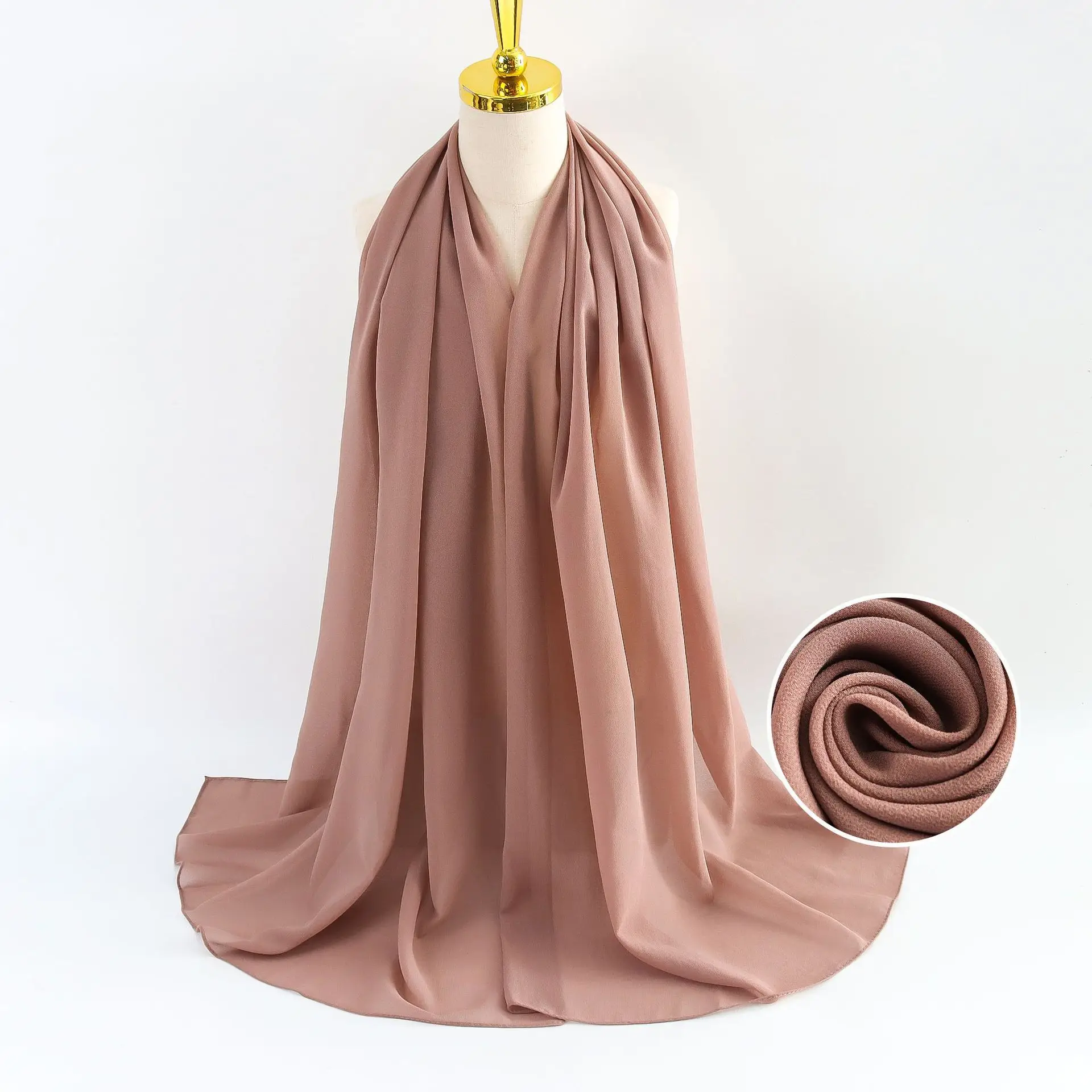 Muslim Pearl Chiffon Headscarf Black Solid Color - Image 88
