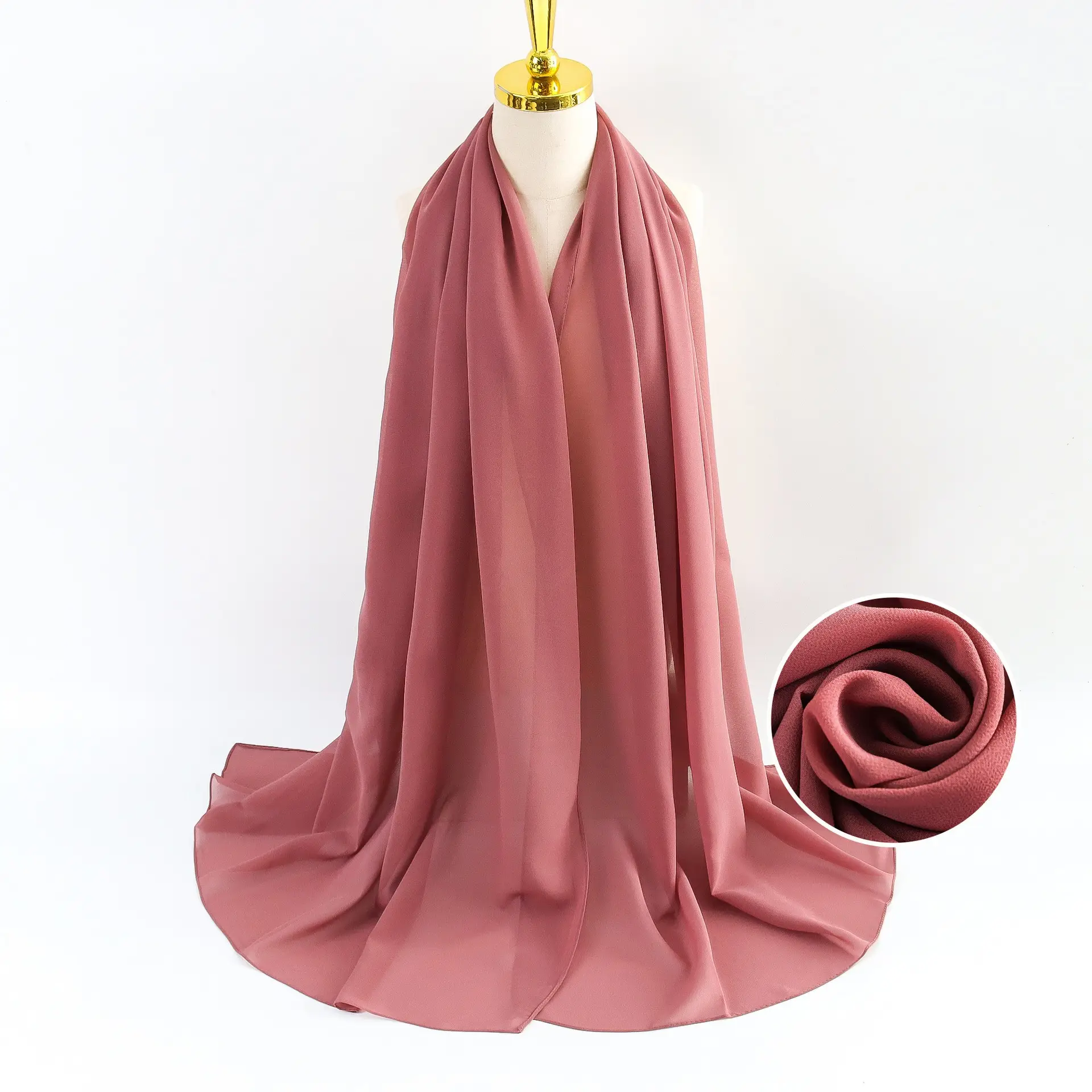 Muslim Pearl Chiffon Headscarf Black Solid Color - Image 89