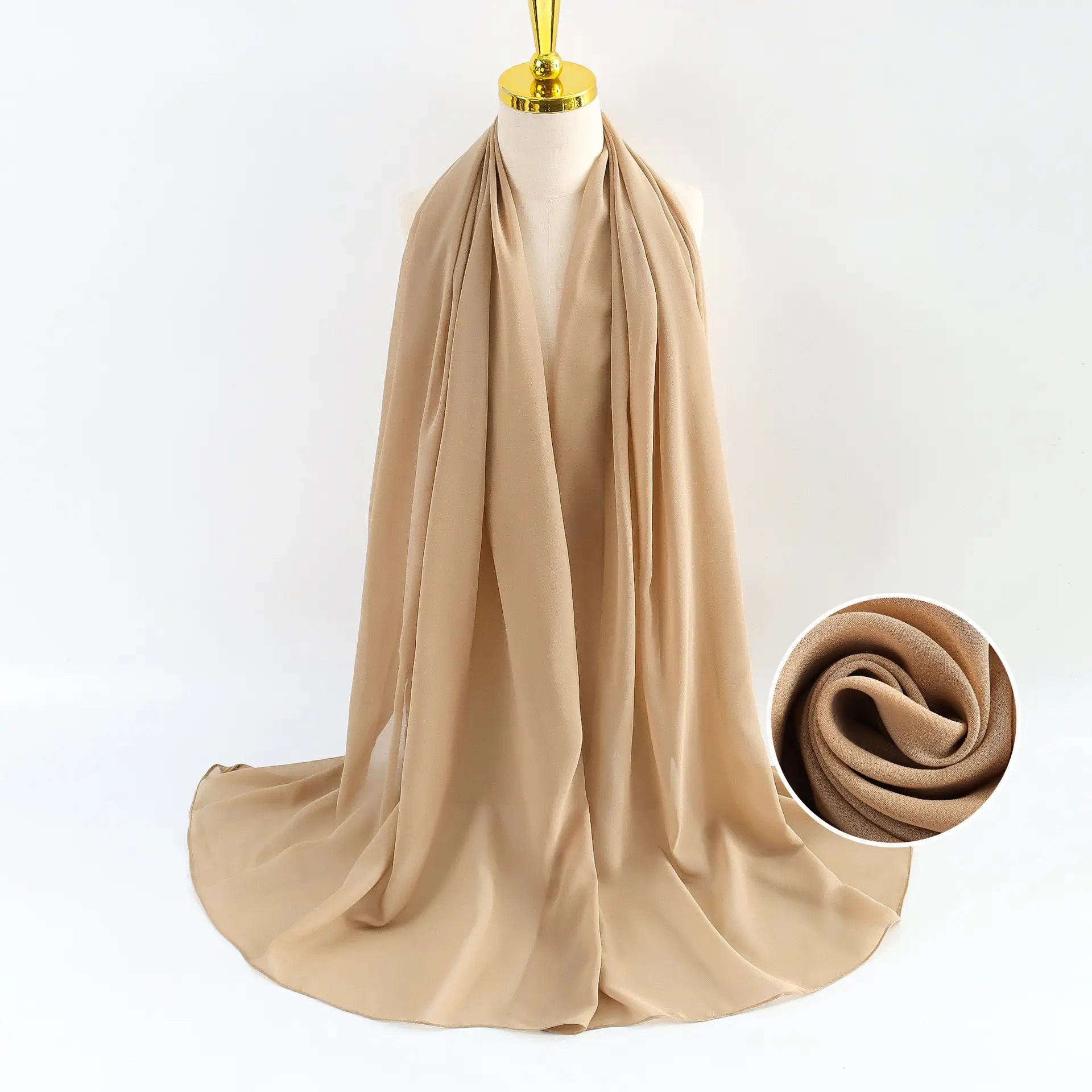 Muslim Pearl Chiffon Headscarf Black Solid Color - Image 90
