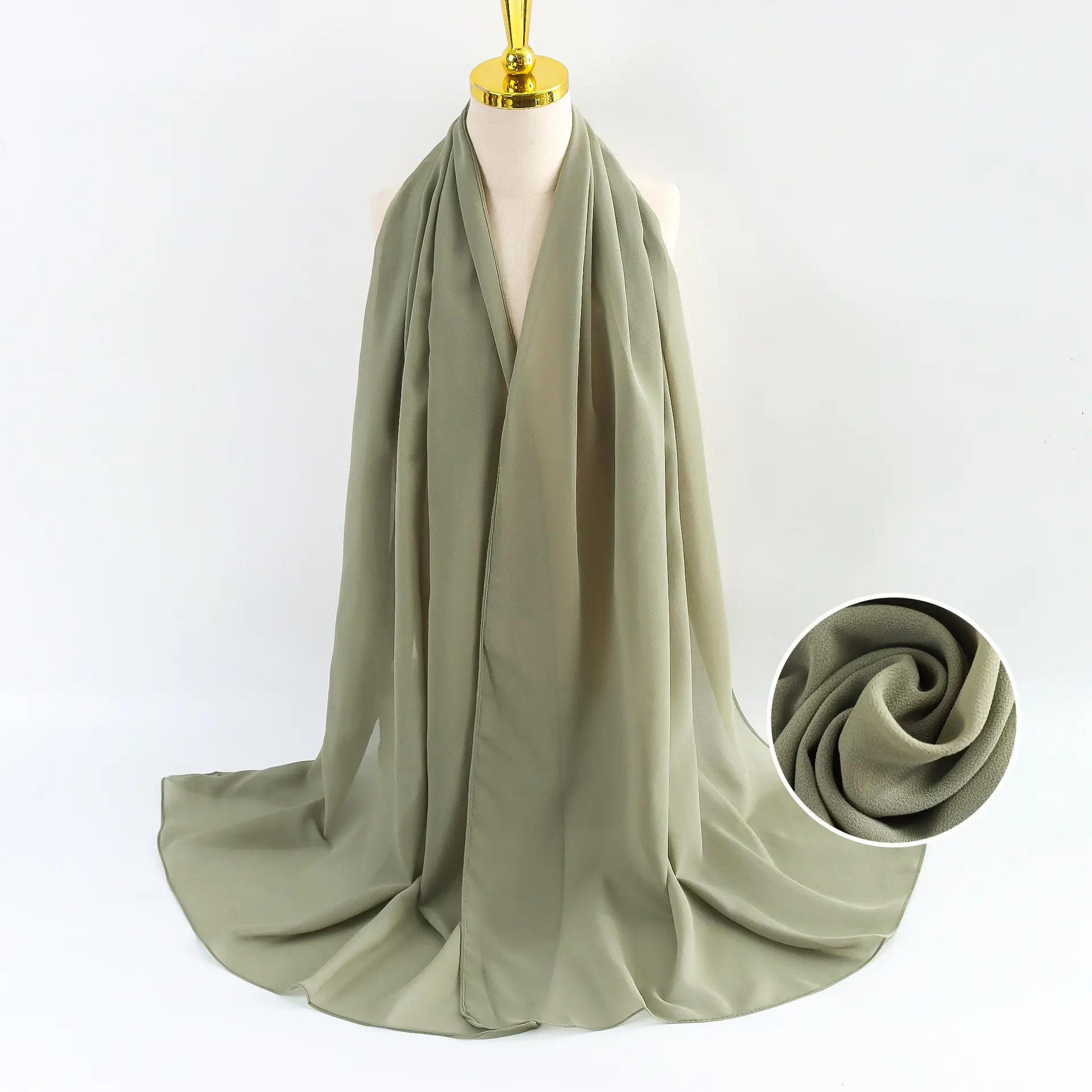 Muslim Pearl Chiffon Headscarf Black Solid Color - Image 92