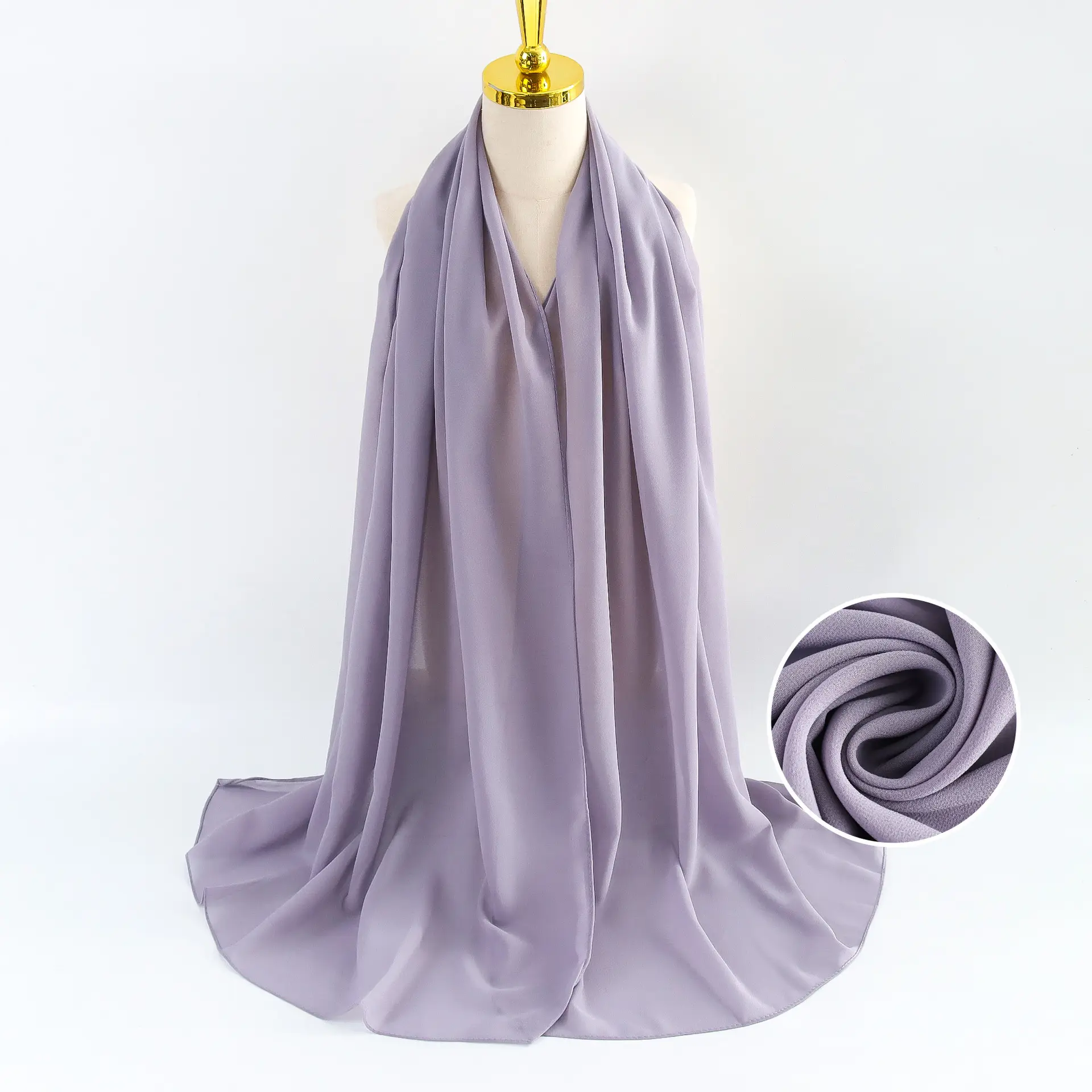 Muslim Pearl Chiffon Headscarf Black Solid Color - Image 94