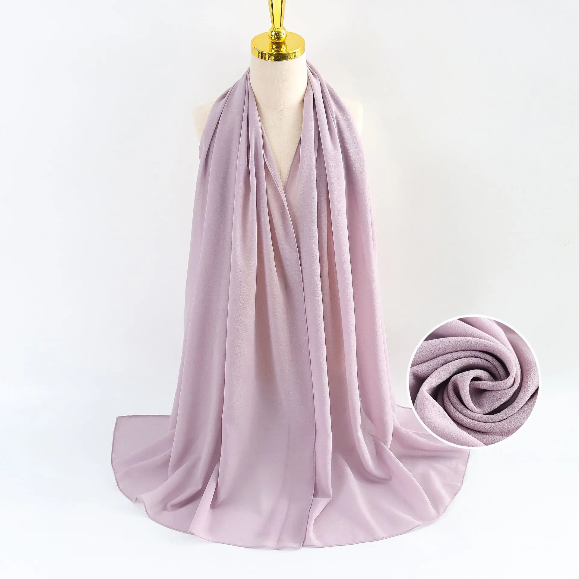 Muslim Pearl Chiffon Headscarf Black Solid Color - Image 95
