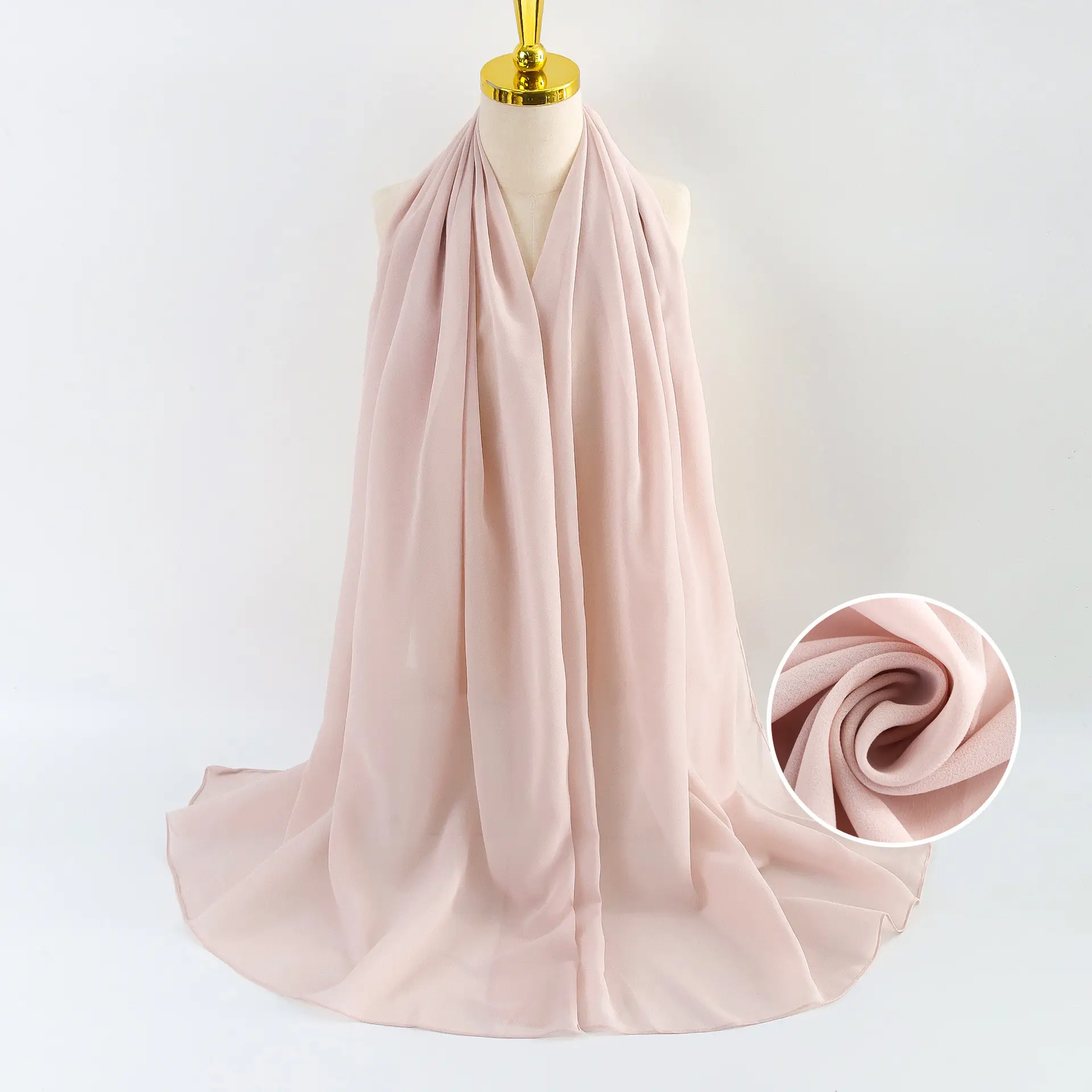 Muslim Pearl Chiffon Headscarf Black Solid Color - Image 96