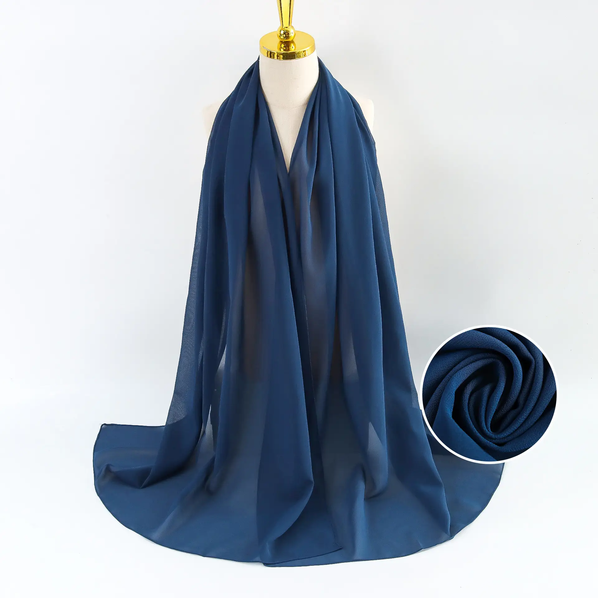 Muslim Pearl Chiffon Headscarf Black Solid Color - Image 98