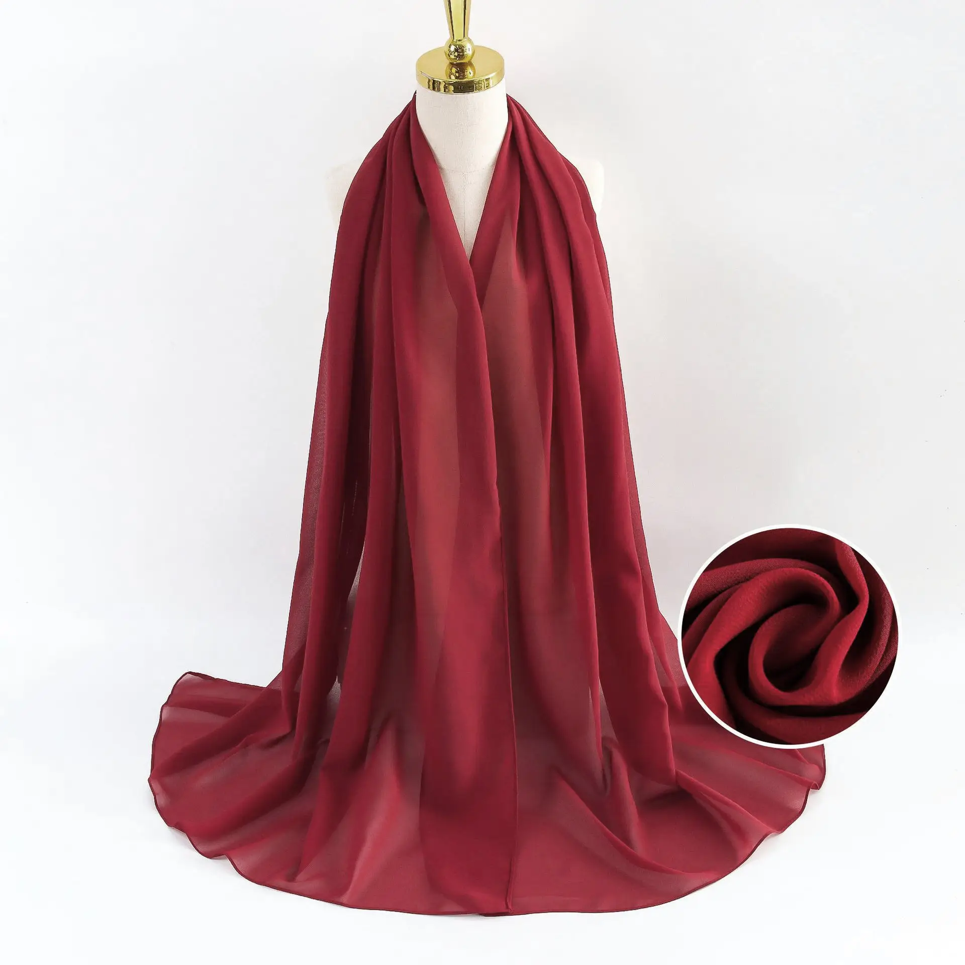 Muslim Pearl Chiffon Headscarf Black Solid Color - Image 99