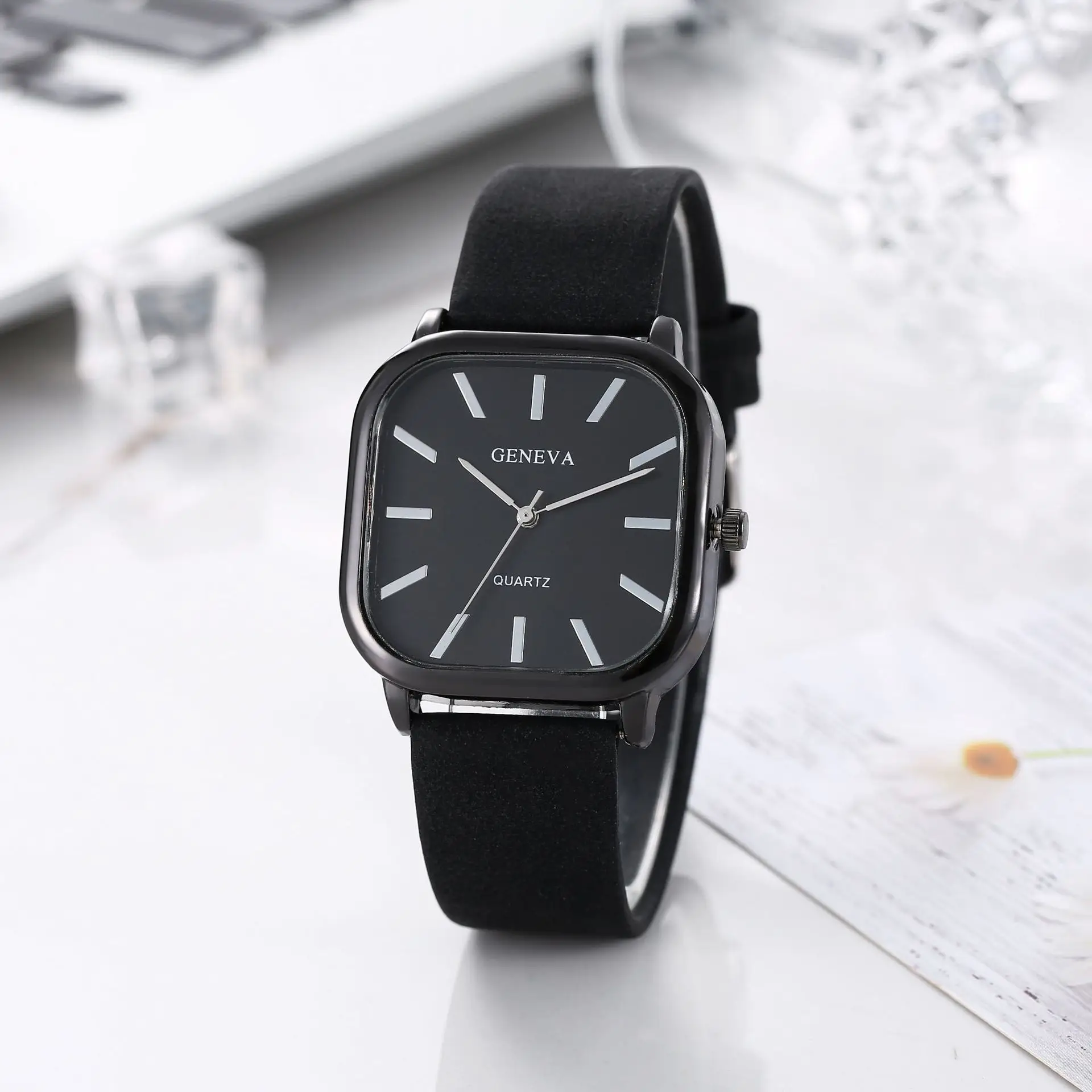 Women's Rose Gold Square Watch Brown Strap Quartz - Image 5