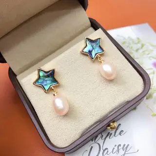 Star Shaped Pearl Earrings 7mm Light Luxury Vintage