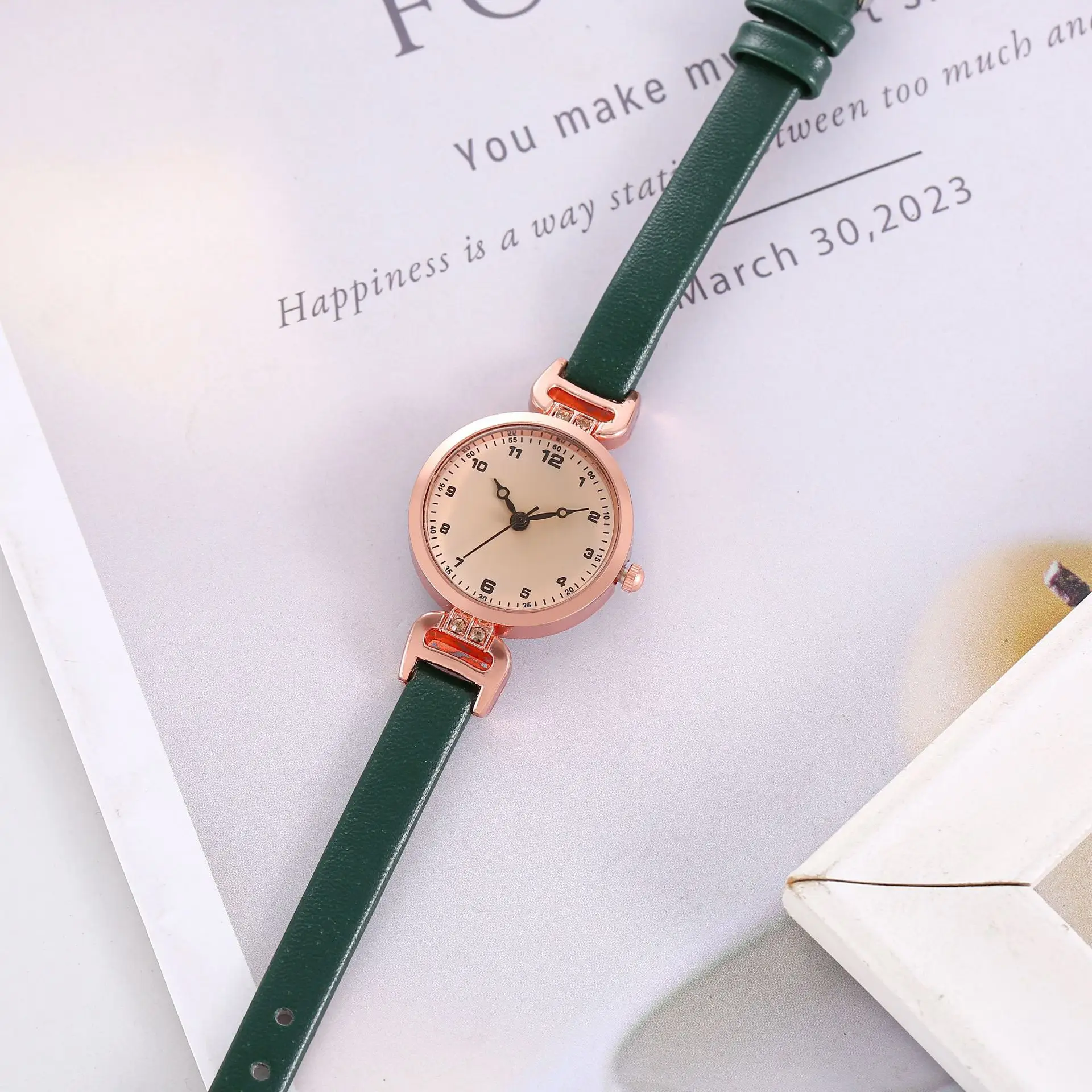 Women's Pink Rose Gold Watch with Leather Band
