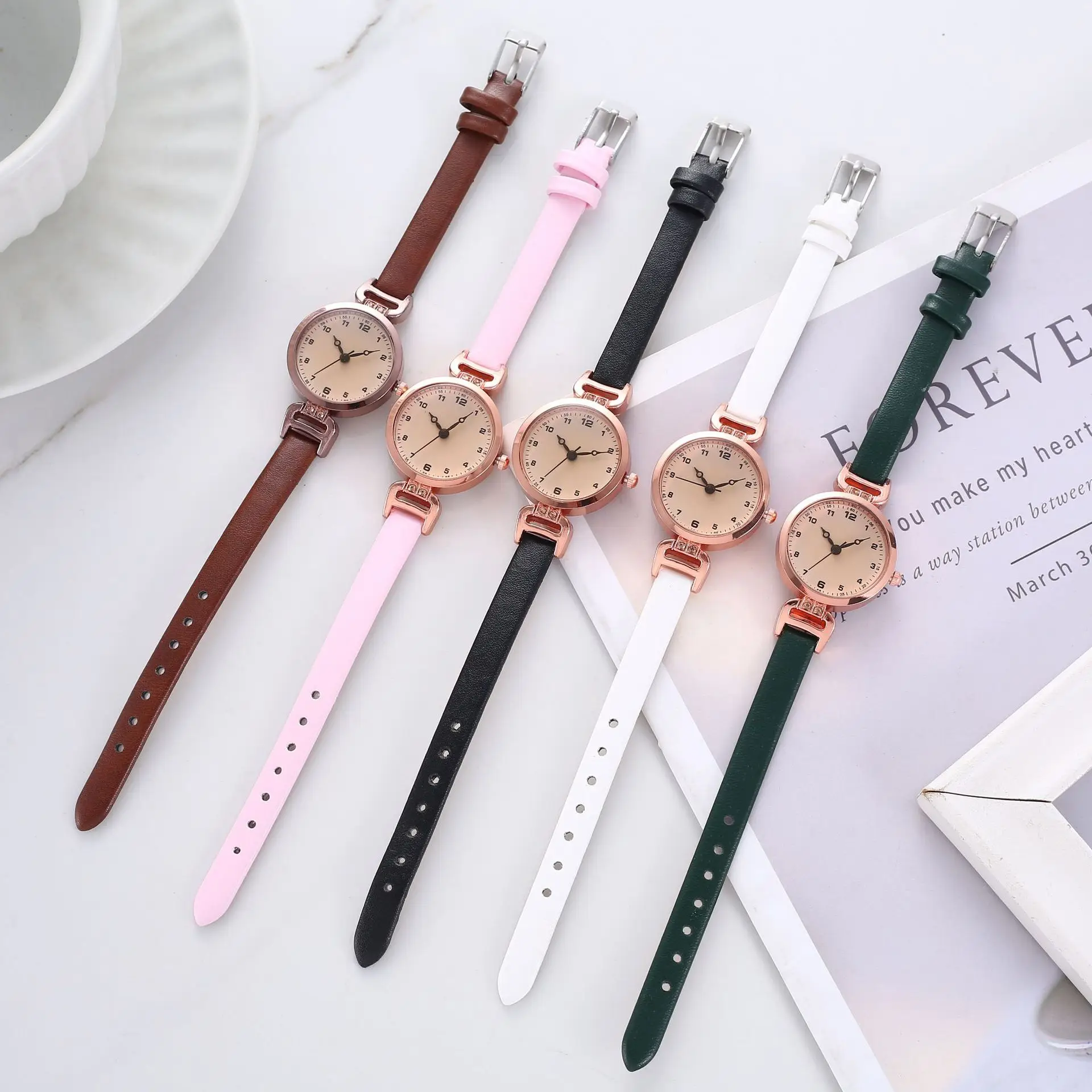 Women's Pink Rose Gold Watch with Leather Band