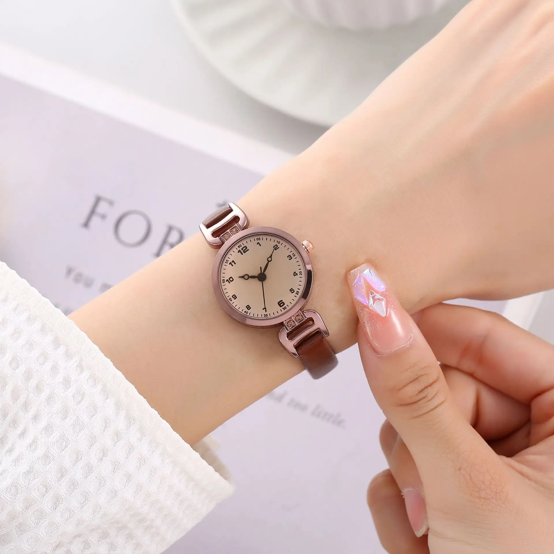 Women's Pink Rose Gold Watch with Leather Band