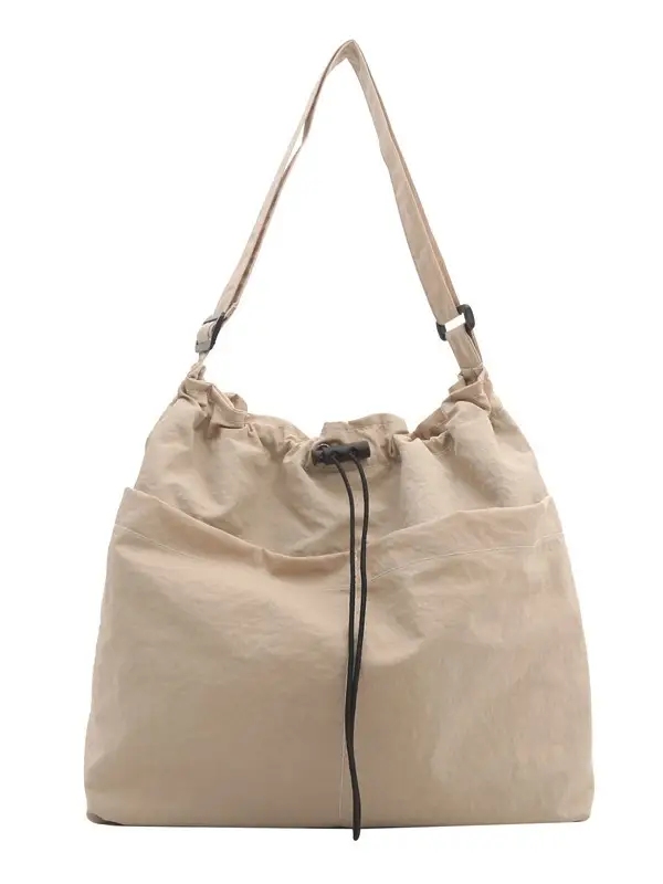 Women's Beige Drawstring Shoulder Bag Large Capacity - Image 9
