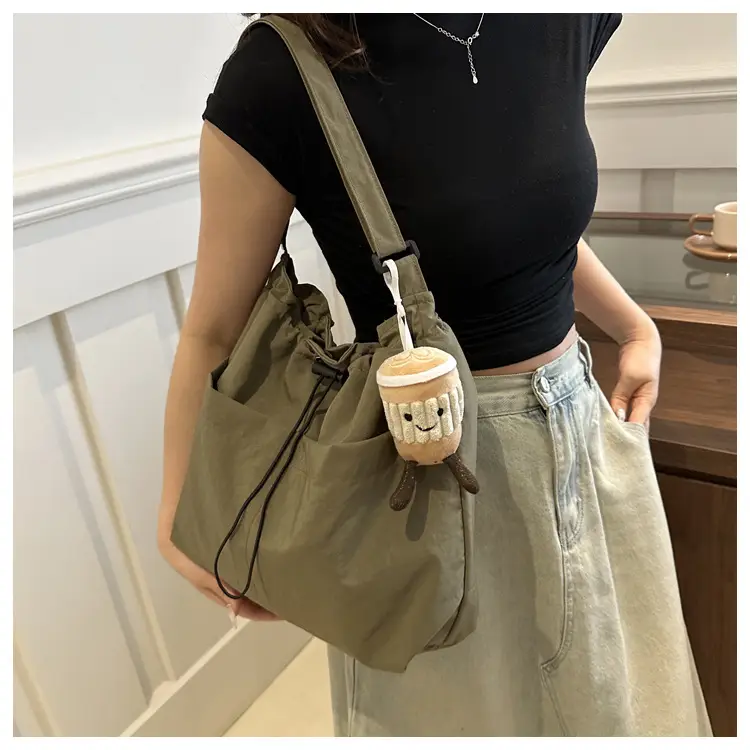 Women's Beige Drawstring Shoulder Bag Large Capacity — feature 10