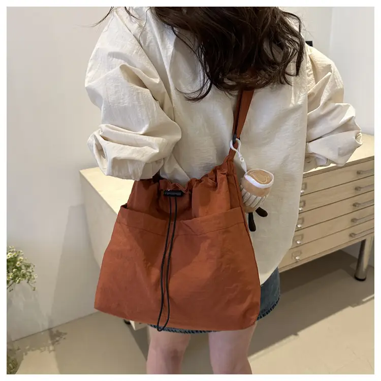 Women's Beige Drawstring Shoulder Bag Large Capacity — feature 11