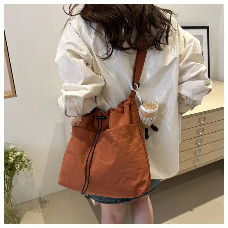 Women's Beige Drawstring Shoulder Bag Large Capacity — feature 12