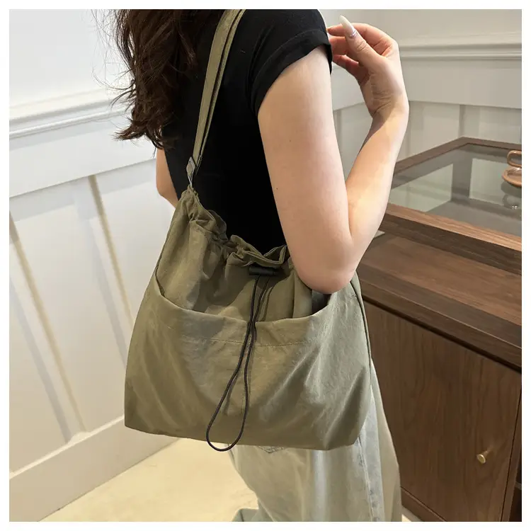 Women's Beige Drawstring Shoulder Bag Large Capacity — feature 9