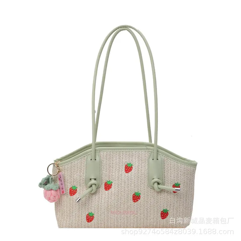 Straw Tote Bag Women Large Capacity Strawberry Embroidered - Image 8