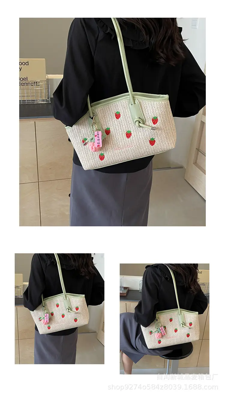 Straw Tote Bag Women Large Capacity Strawberry Embroidered — feature 10