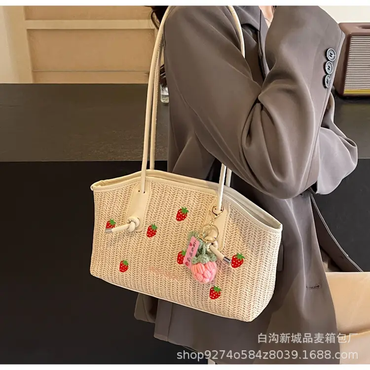Straw Tote Bag Women Large Capacity Strawberry Embroidered — feature 12