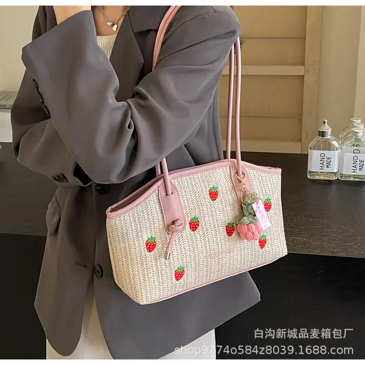 Straw Tote Bag Women Large Capacity Strawberry Embroidered — feature 16