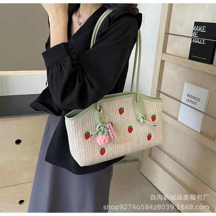 Straw Tote Bag Women Large Capacity Strawberry Embroidered — feature 18