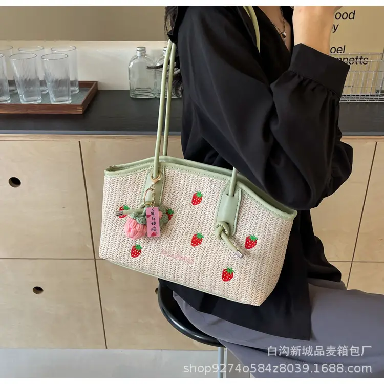 Straw Tote Bag Women Large Capacity Strawberry Embroidered — feature 19