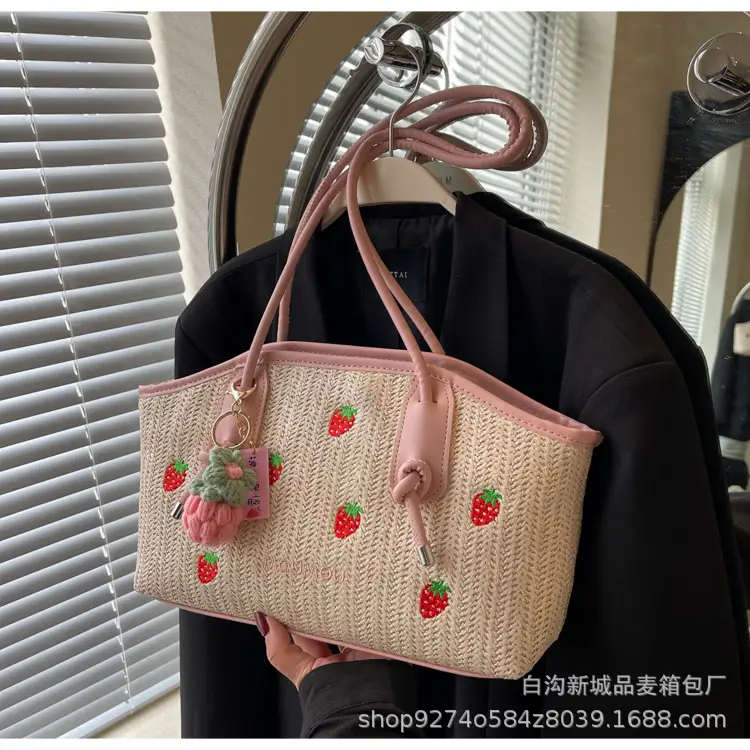 Straw Tote Bag Women Large Capacity Strawberry Embroidered — feature 20