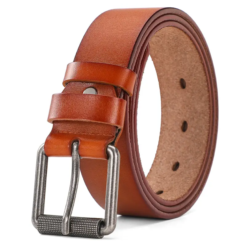 Men's Antique Leather Buckle Belt with Metal Clasp - Image 6
