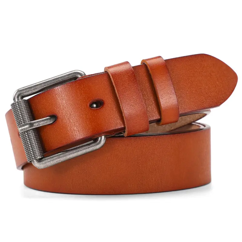 Men's Antique Leather Buckle Belt with Metal Clasp — feature 10