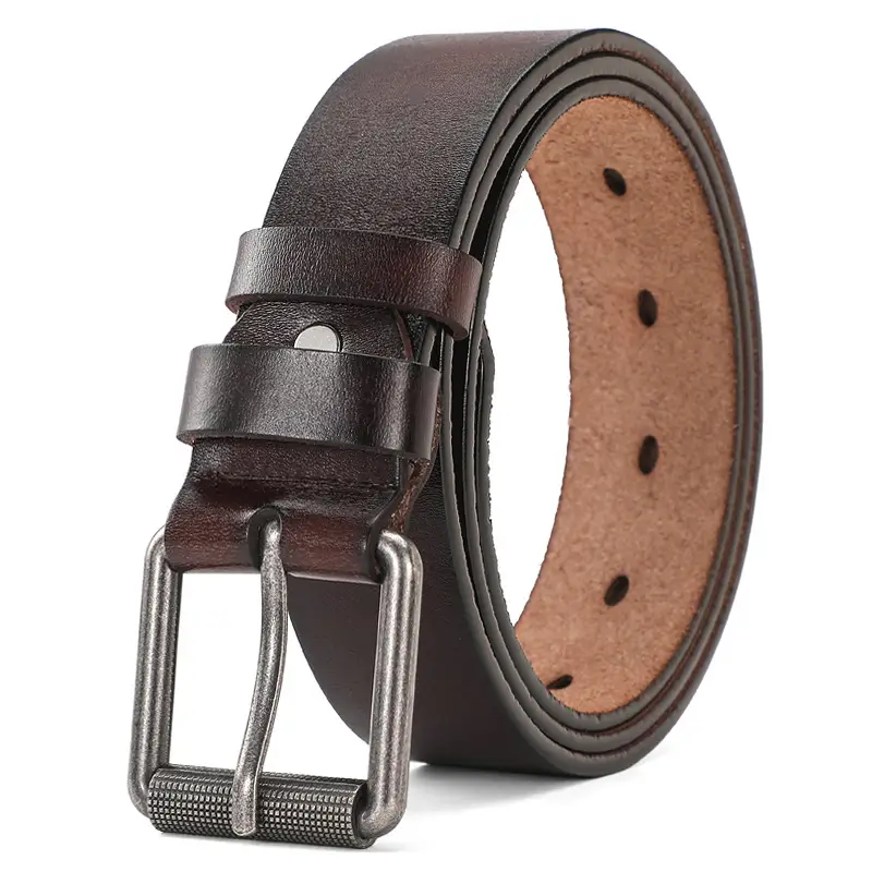 Men's Antique Leather Buckle Belt with Metal Clasp — feature 11