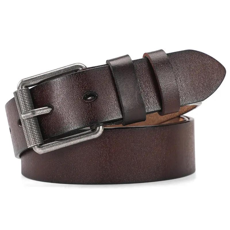 Men's Antique Leather Buckle Belt with Metal Clasp — feature 12