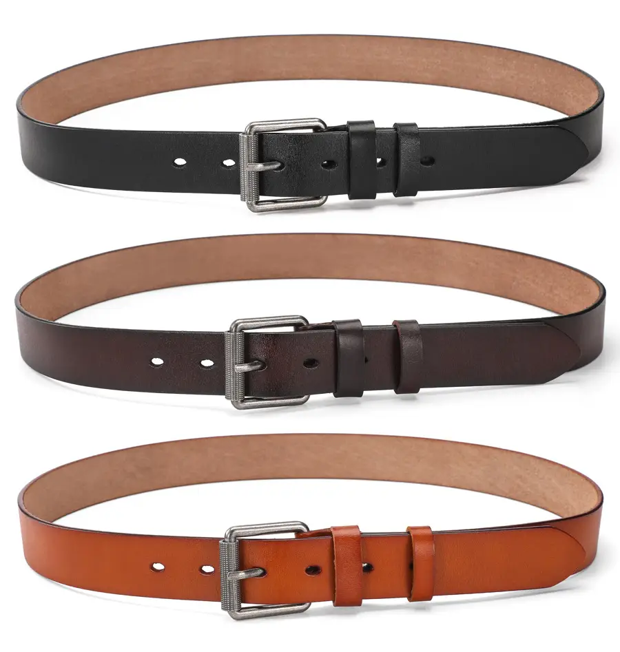 Men's Antique Leather Buckle Belt with Metal Clasp — feature 4