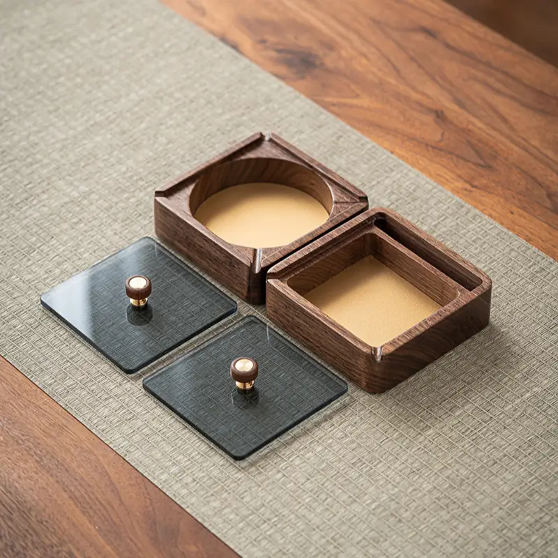 Walnut Ashtray Home Living Room with Lid Anti-Fly Ash Stainless Steel Liner Creative Office Quality Ashtray