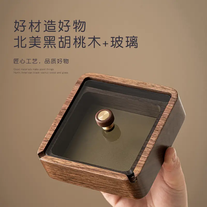 Walnut Ashtray Home Living Room with Lid Anti-Fly Ash Stainless Steel Liner Creative Office Quality Ashtray — feature 12