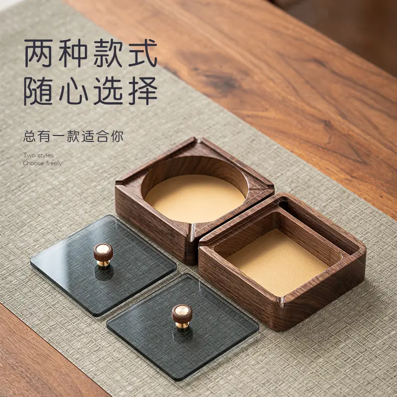 Walnut Ashtray Home Living Room with Lid Anti-Fly Ash Stainless Steel Liner Creative Office Quality Ashtray — feature 14