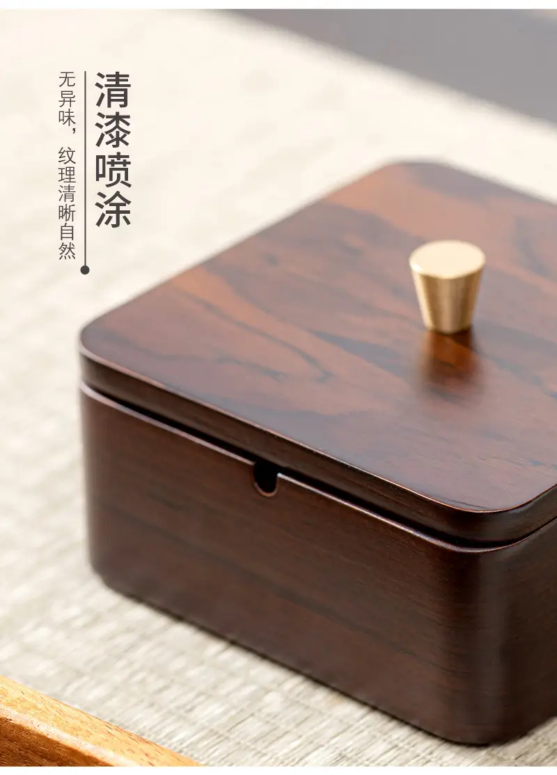 Walnut Ashtray Home Living Room with Lid Anti-Fly Ash Stainless Steel Liner Creative Office Quality Ashtray — feature 22